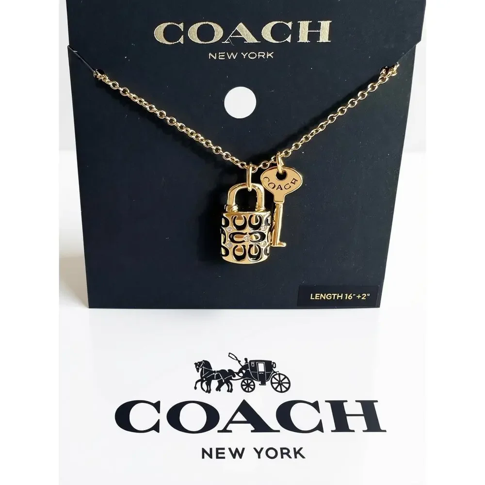 Coach Quilted Monogram Padlock & Key gold-tone necklace